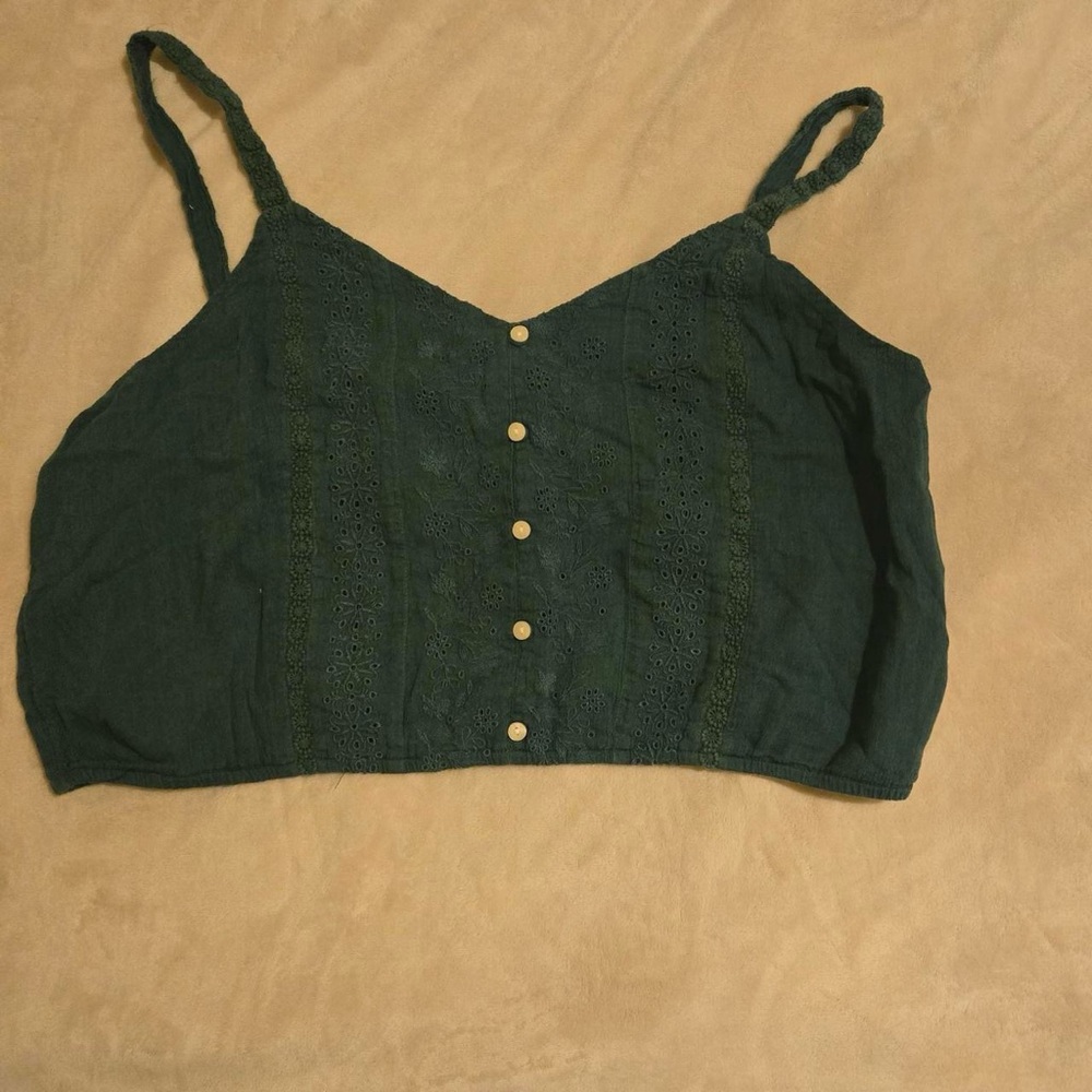 American Eagle Outfitters Dark Green Lace Crop Top
